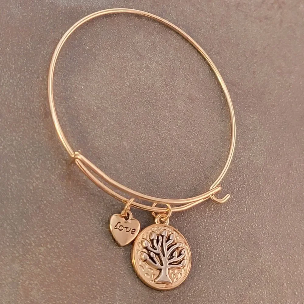 NEW Gold Tree of Life Love Heart Expandable Charm Bracelet